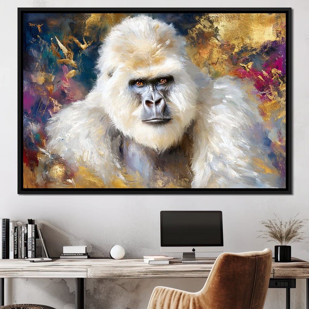 Majestic White Gorilla Portrait Canvas Wall Art