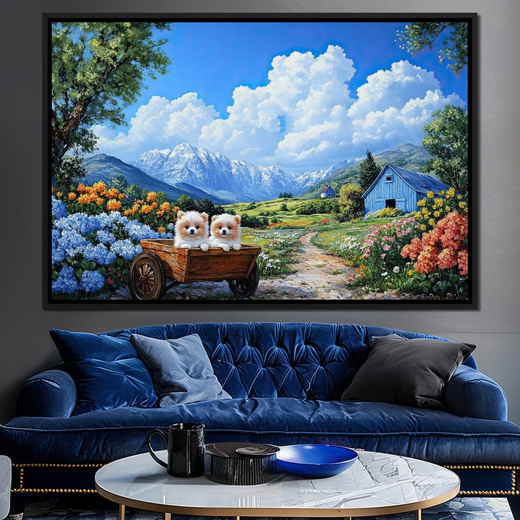 Pomeranian Wagon Canvas Wall Art