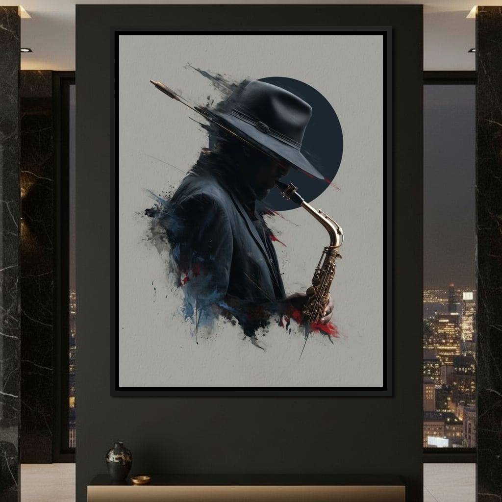 Midnight Saxophone Silhouette Canvas Wall Art
