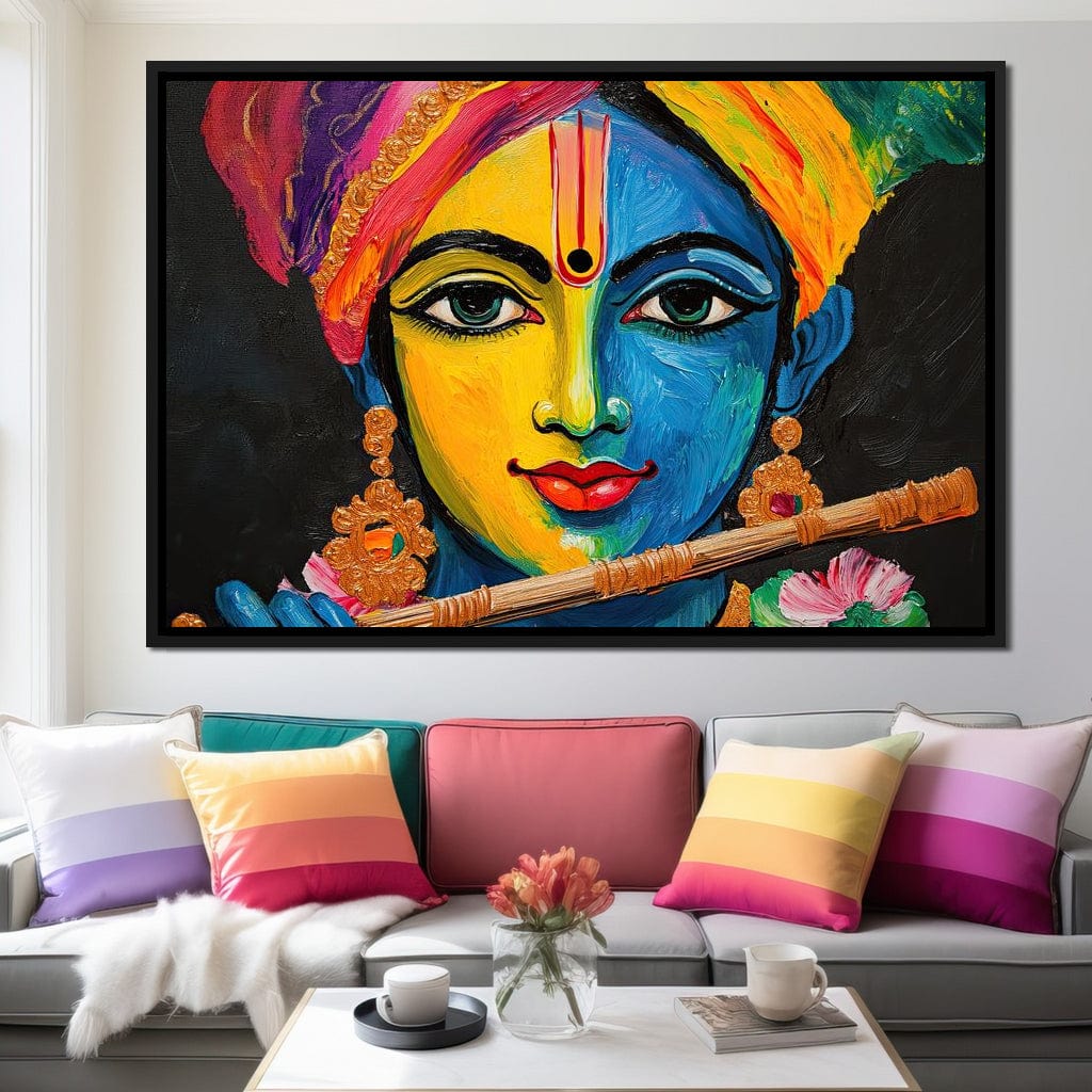 Divine Radiance of Vibrant Krishna Canvas Wall Art