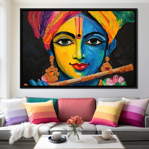 Divine Radiance of Vibrant Krishna Canvas Wall Art