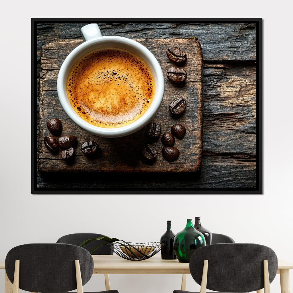 Espresso Essence on Rustic Wood Canvas Wall Art