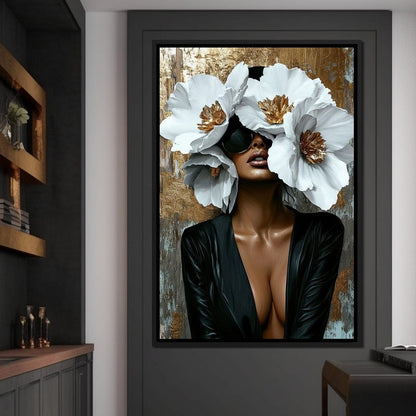 Golden Elegance Floral Expression Canvas Wall Art