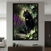 Black Cat Garden Sentinel Canvas Wall Art