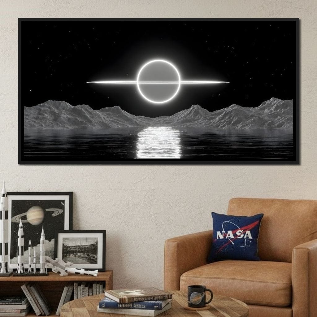 Celestial Orbit Over Silver Sea Canvas Wall Art