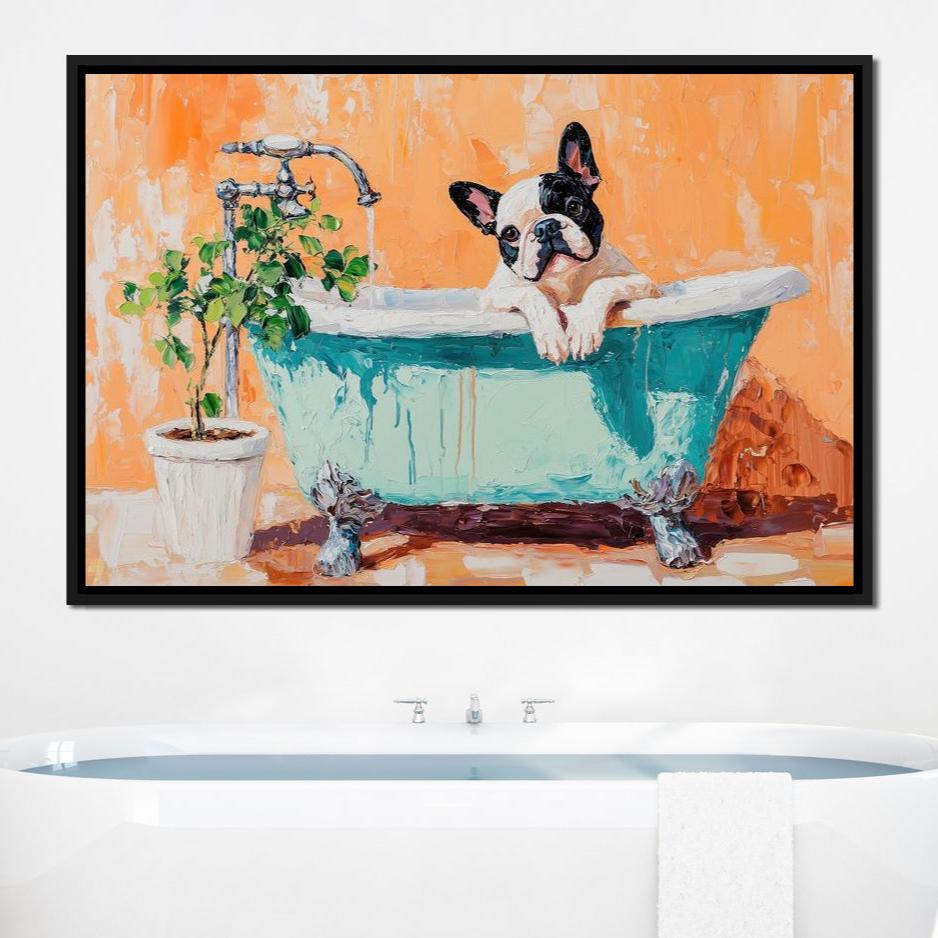 French Bulldog in the Tub Canvas Wall Art