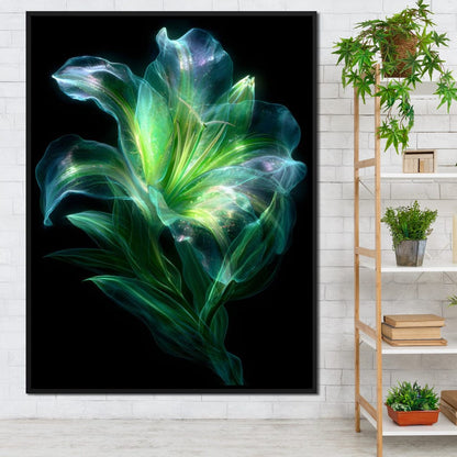 Radiant Emerald Flora Pulse Canvas Wall Art