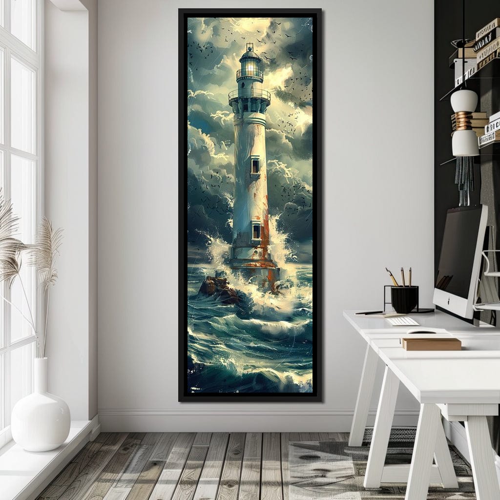 Beacon Amidst Stormy Shores Canvas Wall Art