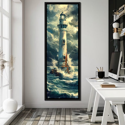 Beacon Amidst Stormy Shores Canvas Wall Art
