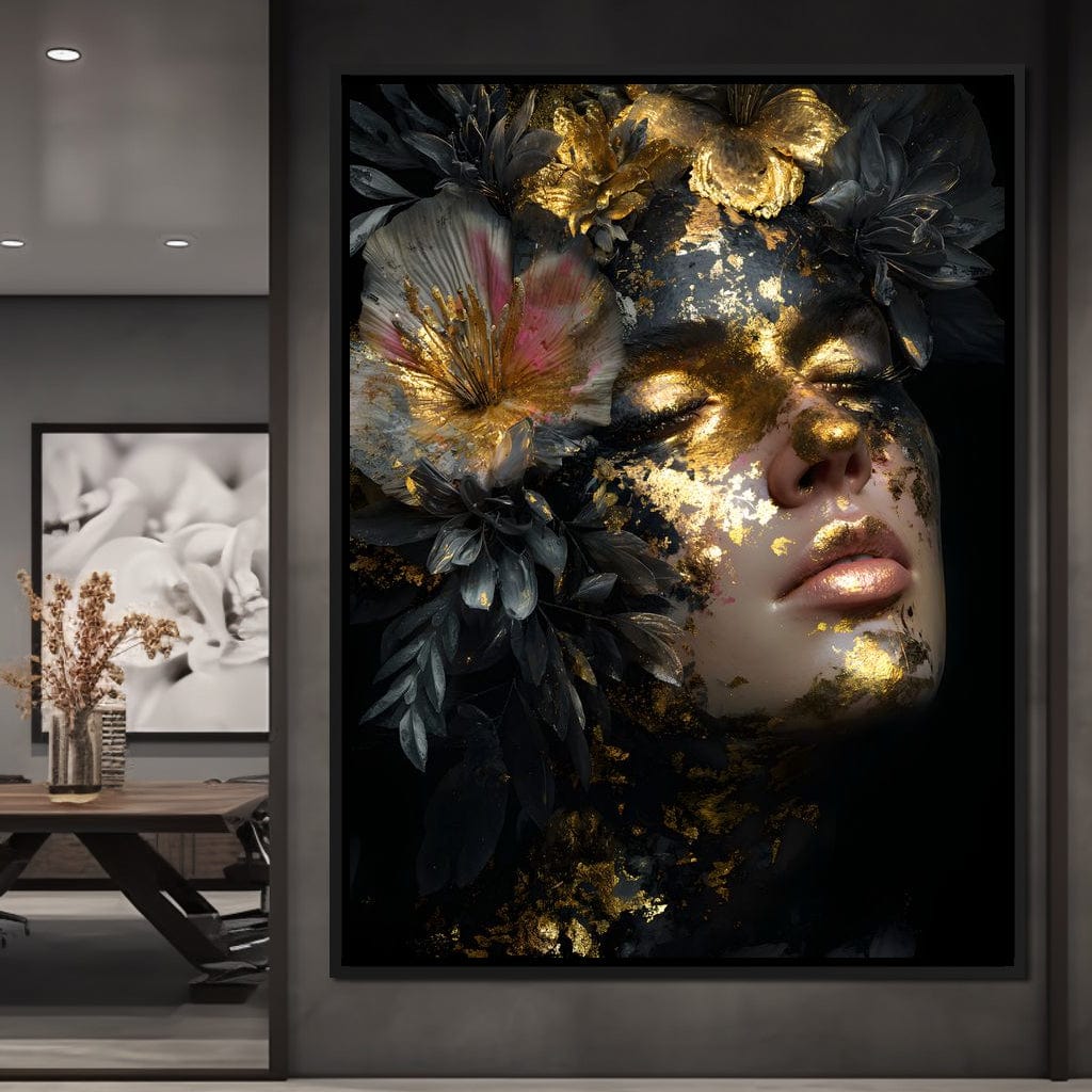 Golden Reverie Floral Visage Canvas Wall Art