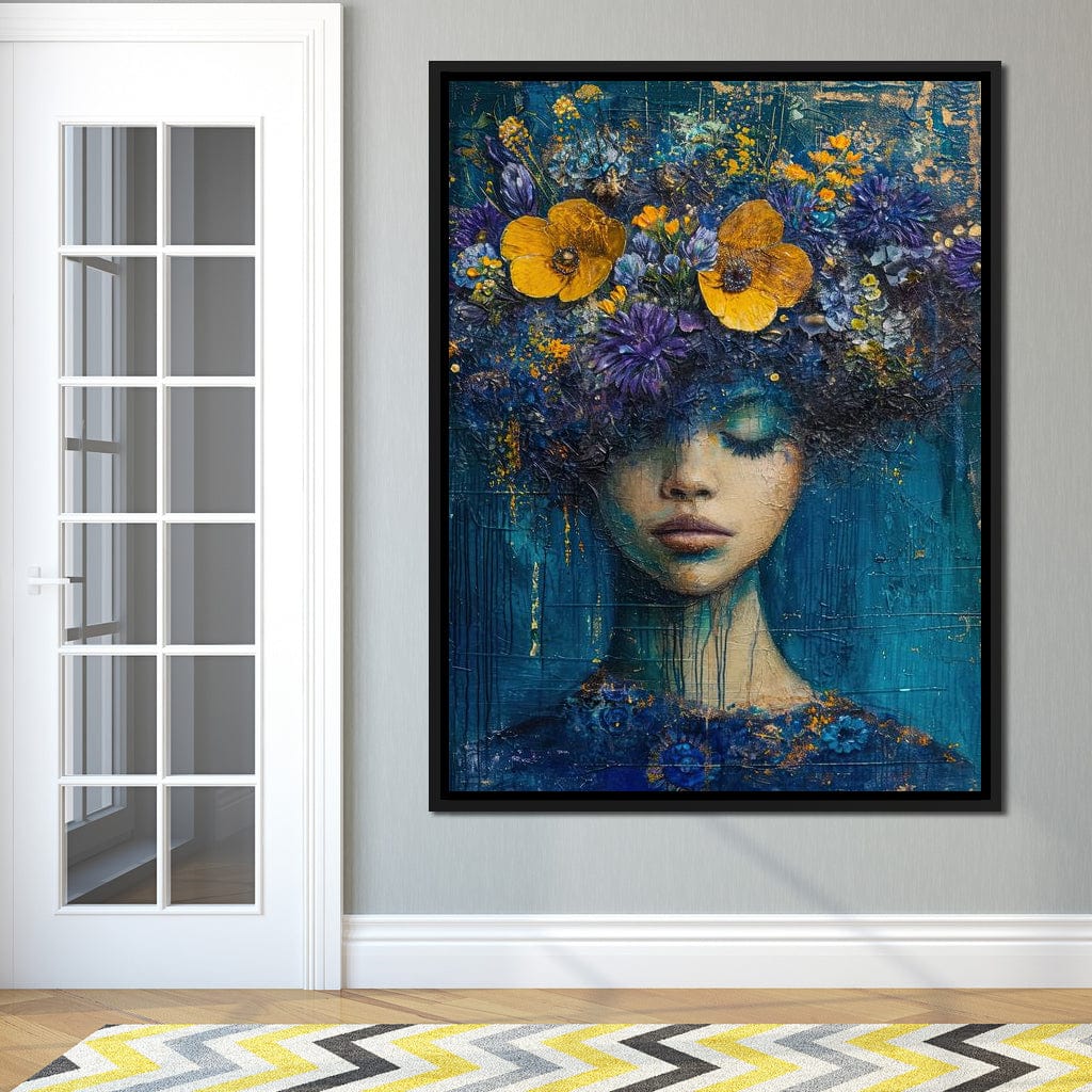 Floral Dreams in Indigo Depths Canvas Wall Art