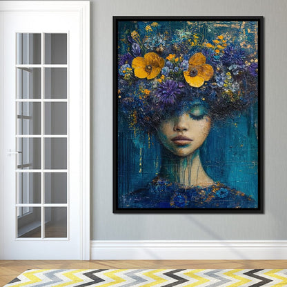 Floral Dreams in Indigo Depths Canvas Wall Art