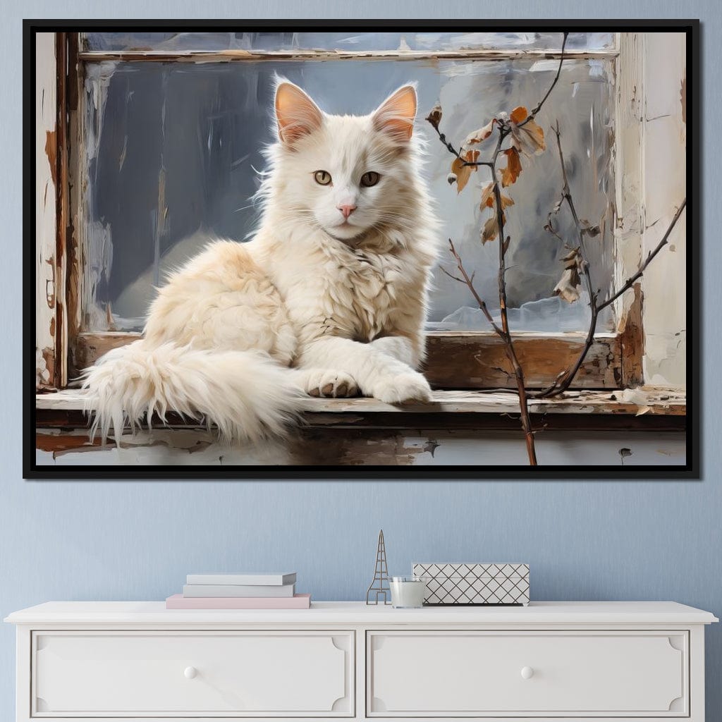 White Cat Canvas Wall Art
