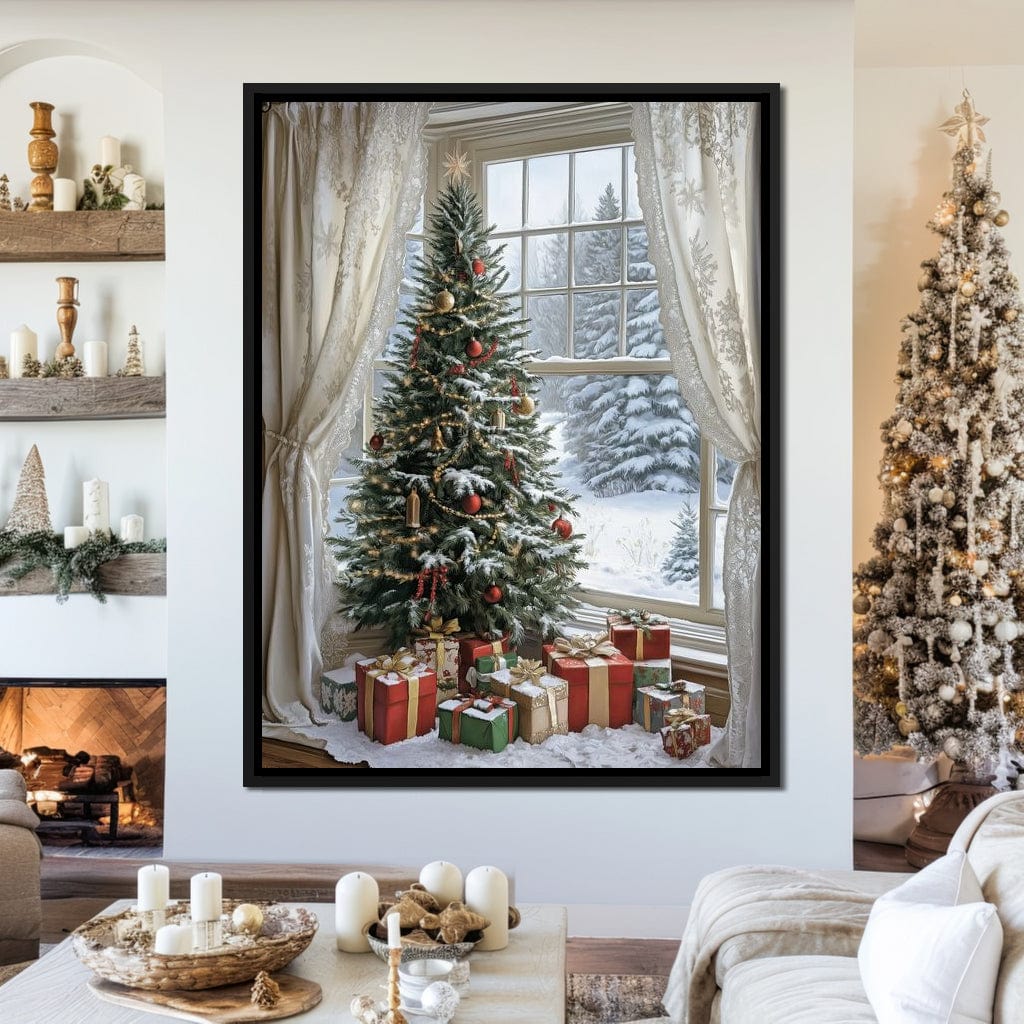 Christmas Tree by the Window Canvas Wall Art