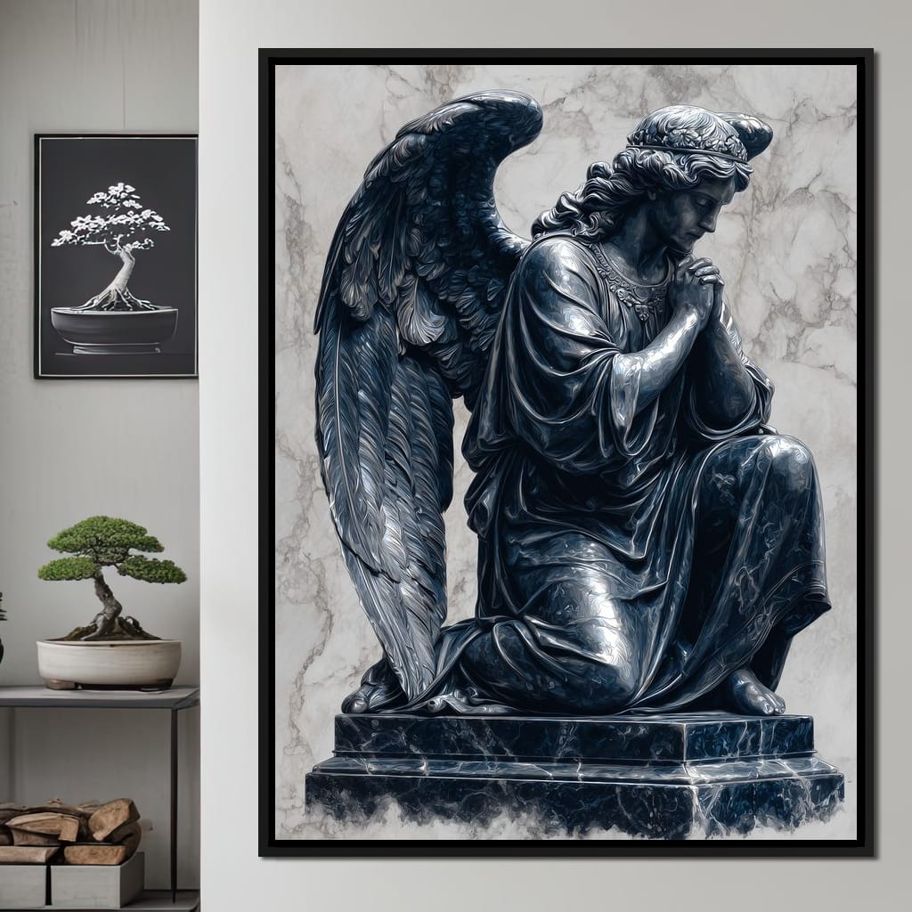 Midnight Marble Angel Prayer Canvas Wall Art