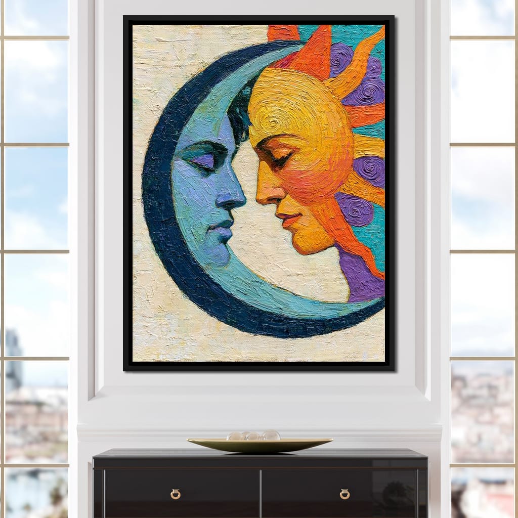 Celestial Lovers Meeting Across Time Canvas Wall Art