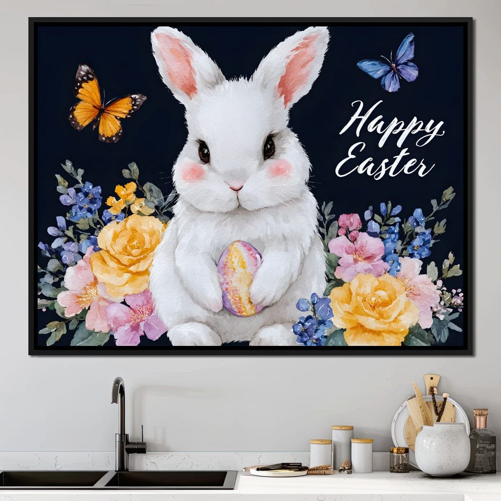 Happy Easter Bunny Watercolor Canvas Wall Art