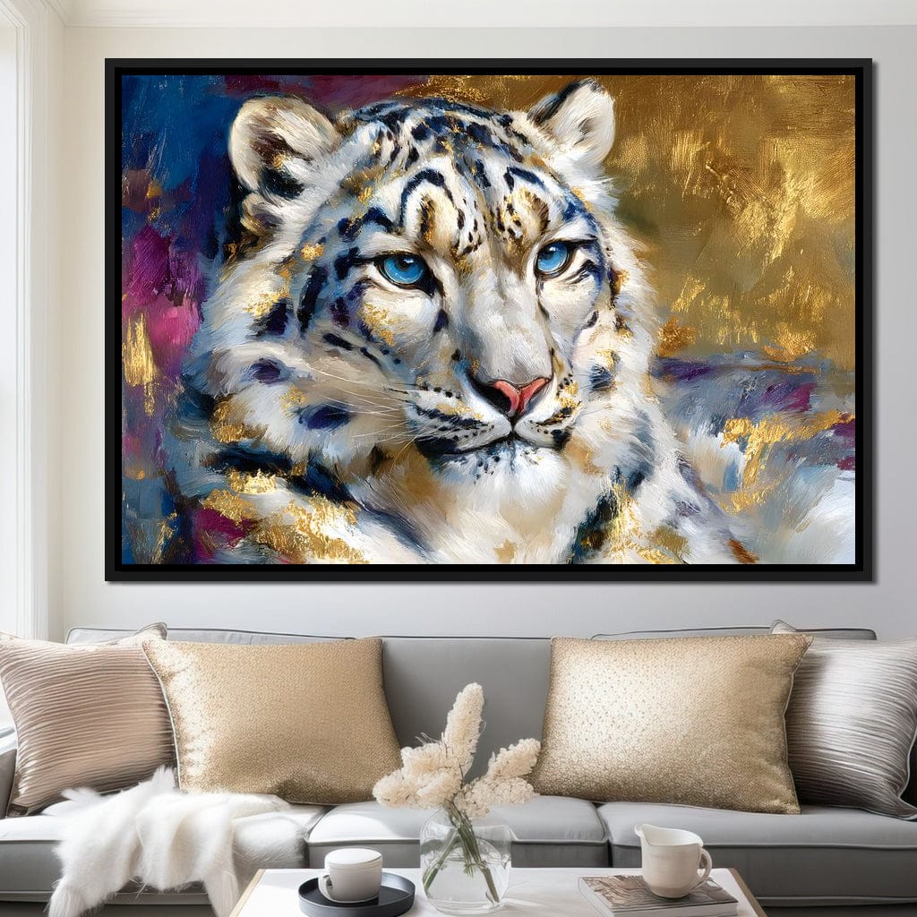 Golden Snow Leopard Portrait Canvas Wall Art