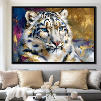 Golden Snow Leopard Portrait Canvas Wall Art