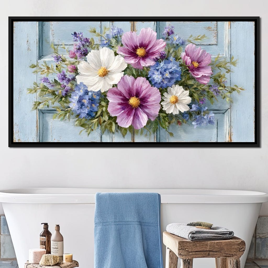 Rustic Pastel Cottage Flowers Canvas Wall Art