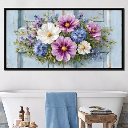 Rustic Pastel Cottage Flowers Canvas Wall Art
