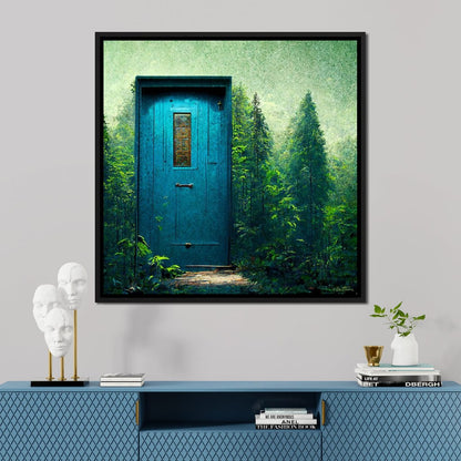 Blue Door in the Green Canvas Wall Art