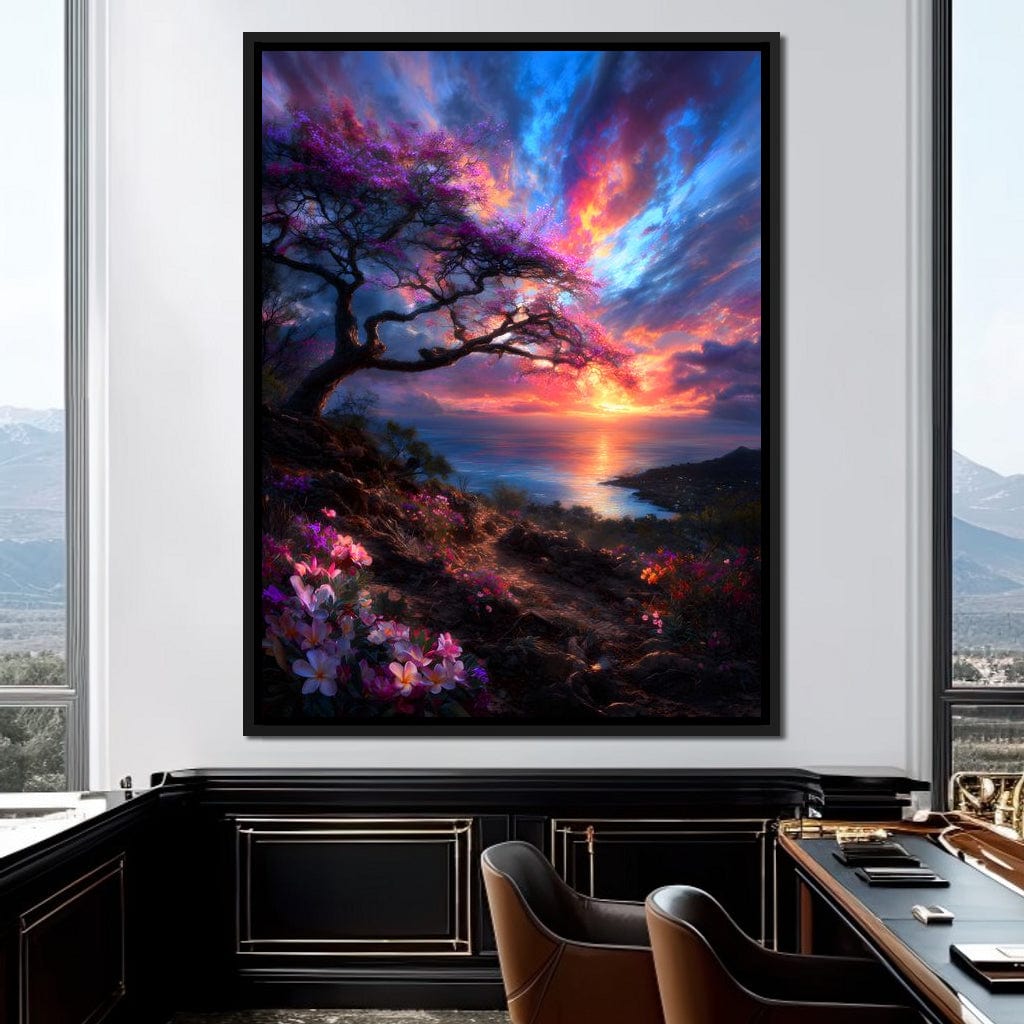 Radiant Sunset Floral Coastline Canvas Wall Art