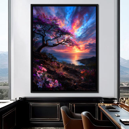 Radiant Sunset Floral Coastline Canvas Wall Art