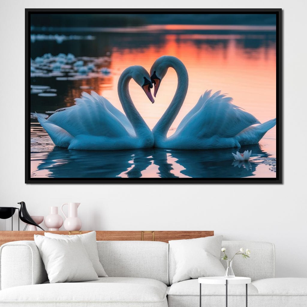 Swans In Love Canvas Wall Art