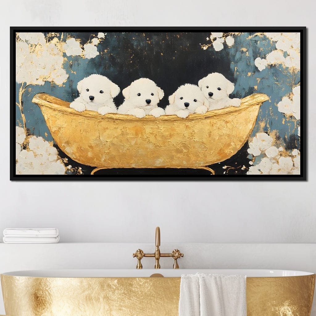 Golden Pups Bath Delight Canvas Wall Art