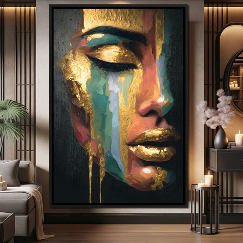 Golden Radiant Abstract Face Canvas Wall Art
