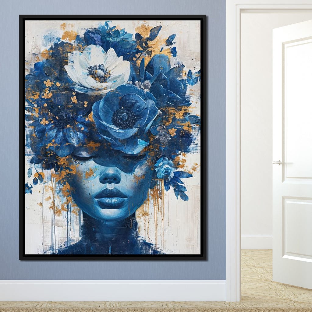 Sapphire Bloom Silhouette Canvas Wall Art