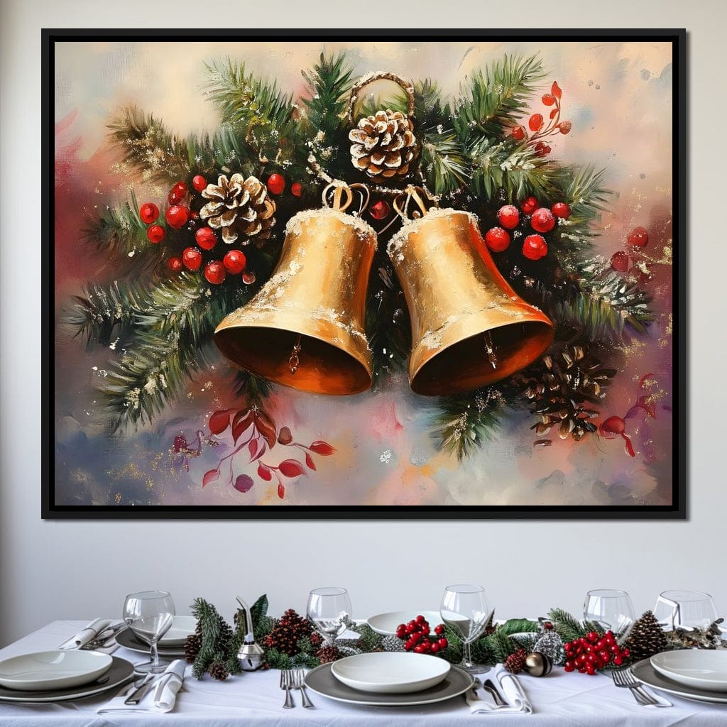Golden Christmas Bells Garland Canvas Wall Art