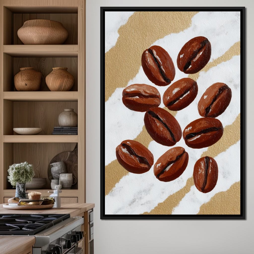 Coffee Beans Gilded Background Canvas Wall Art