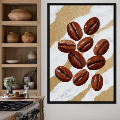 Coffee Beans Gilded Background Canvas Wall Art