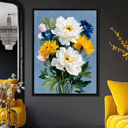 Blue Garden Peony Bouquet Canvas Wall Art