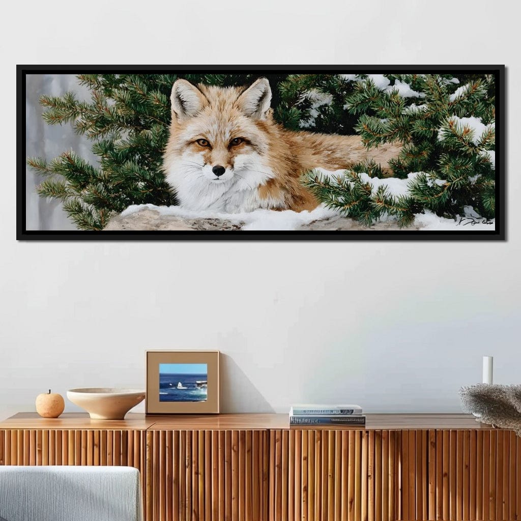 Winter Fox Under Pine Boughs Canvas Wall Art