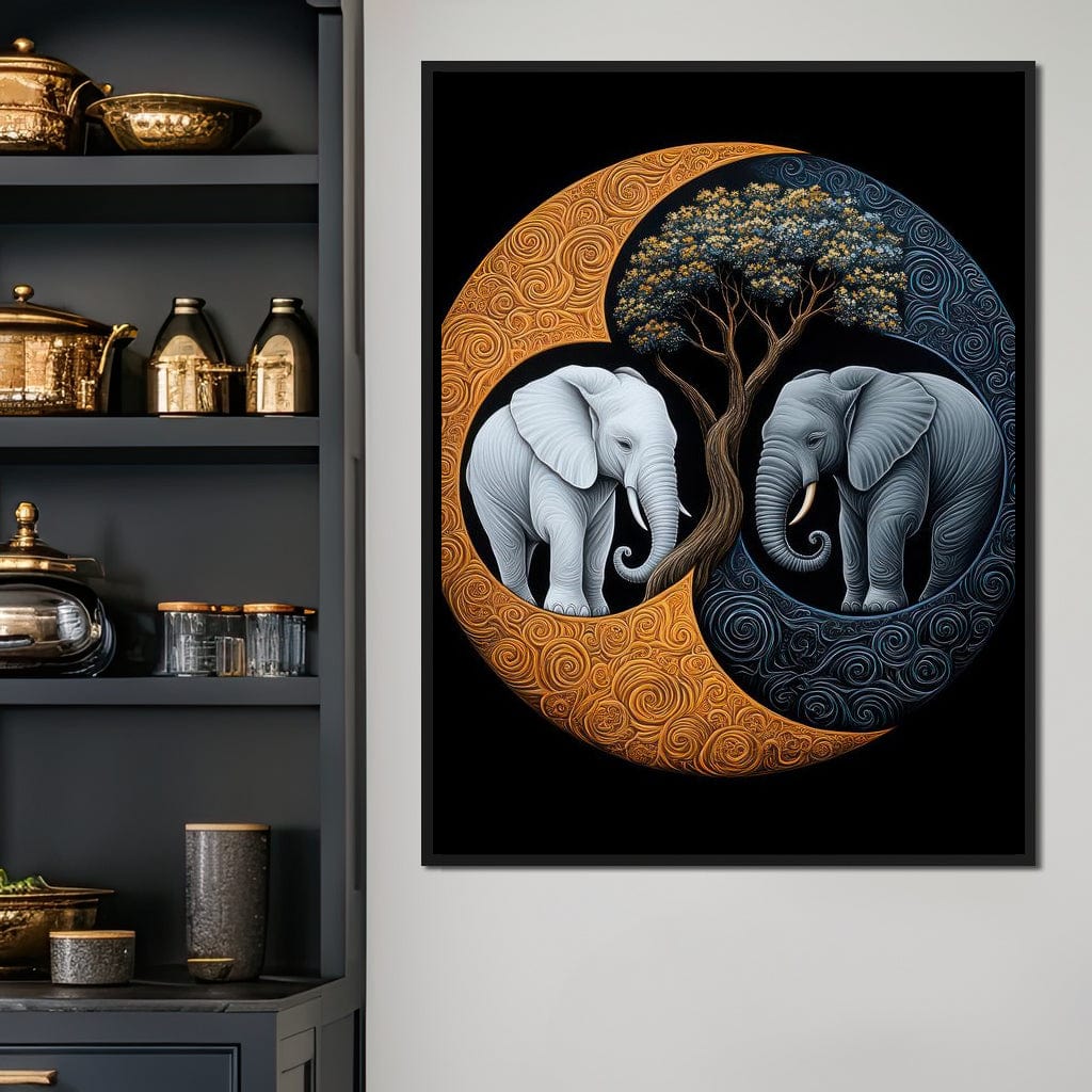 Elephant Yin-Yang Canvas Wall Art