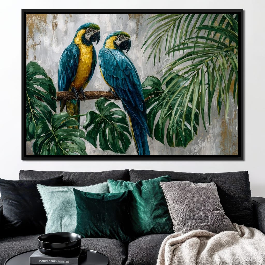 Tropical Parrot Pair Portrait Canvas Wall Art