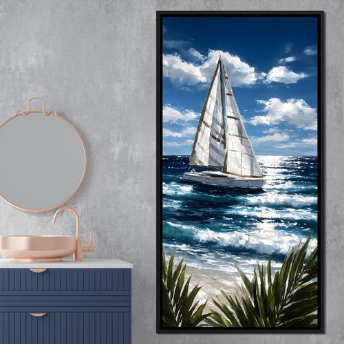 Sailboat Journey Over Turquoise Sea Canvas Wall Art