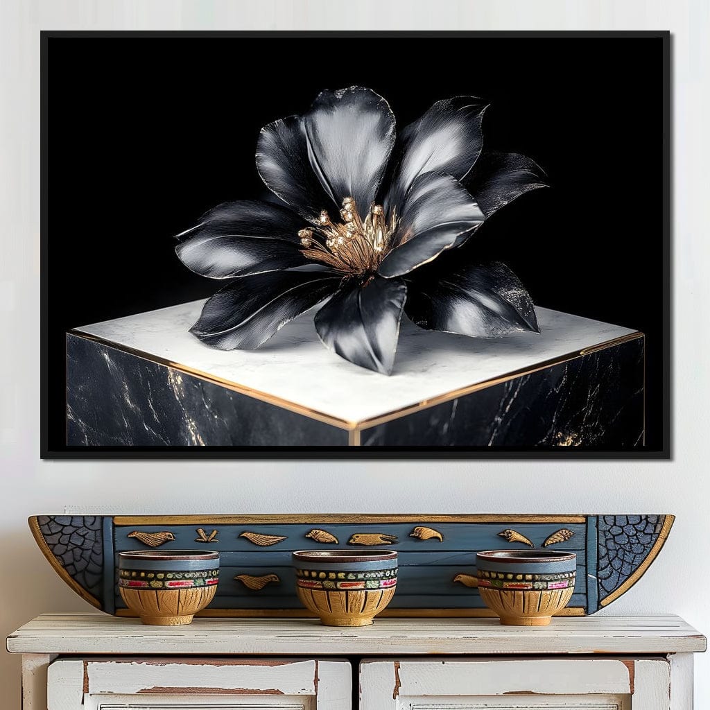 Noir Petal Elegance Burst Canvas Wall Art