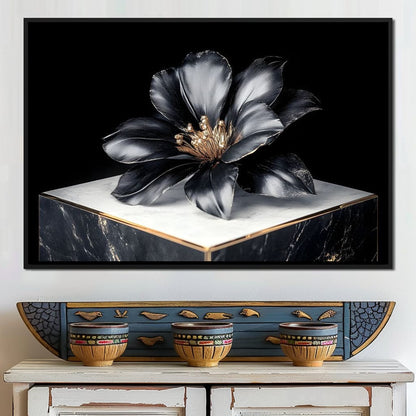 Noir Petal Elegance Burst Canvas Wall Art