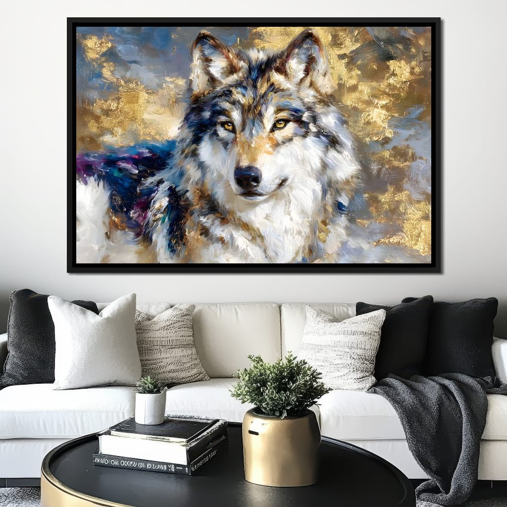 Golden Storm Wolf Portrait Canvas Wall Art