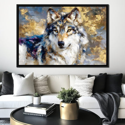 Golden Storm Wolf Portrait Canvas Wall Art