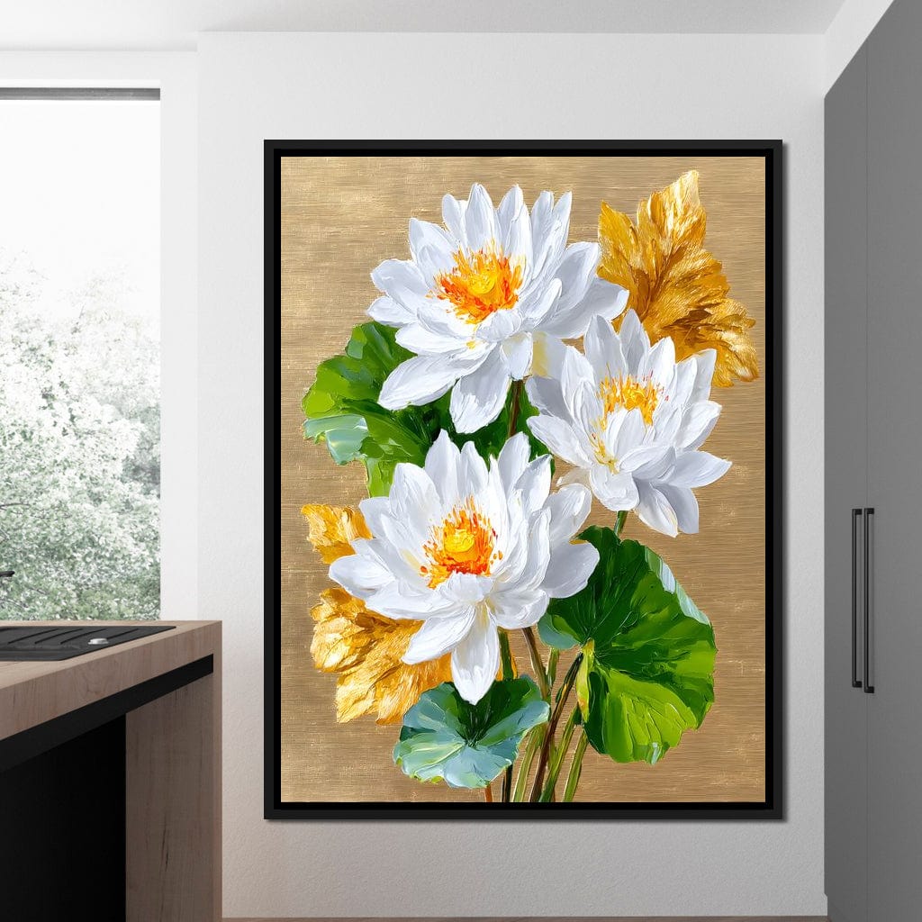 Golden Lotus Dreams Unfold Canvas Wall Art