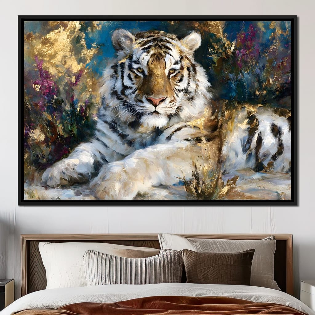 Golden White Tiger Reverie Canvas Wall Art