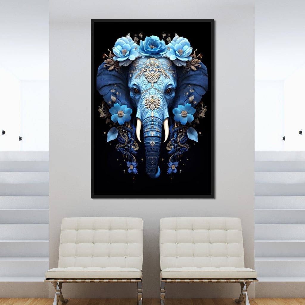 Elephant Bloom in Mystic Blue Canvas Wall Art