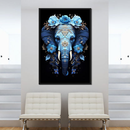 Elephant Bloom in Mystic Blue Canvas Wall Art