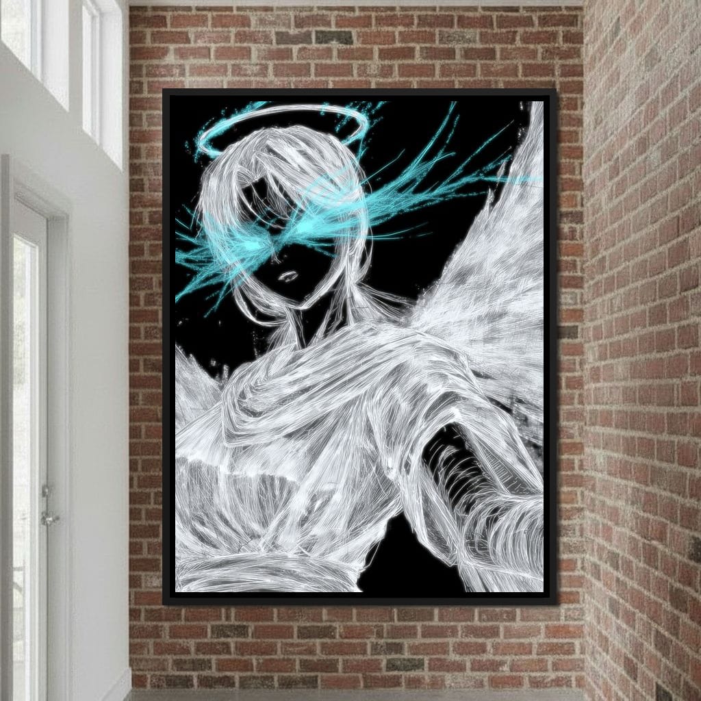 Celestial Guardian Neon Wings Canvas Wall Art