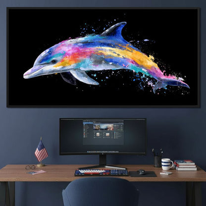 Rainbow Dolphin Splash Flight Canvas Wall Art